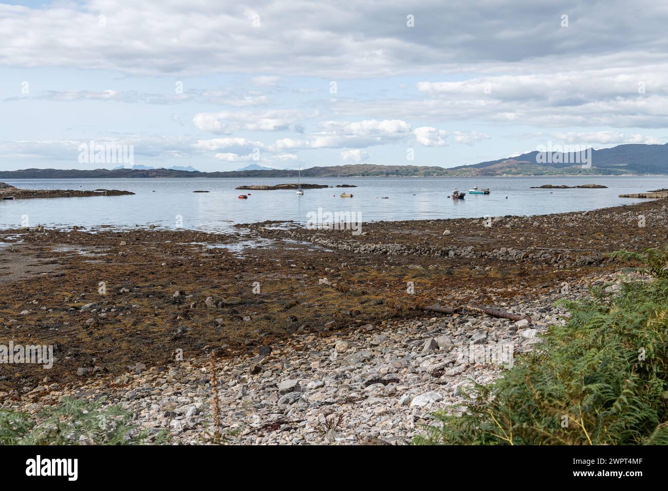 Commercial and pleasure boats moored the Sound of Arisaig, Highlands