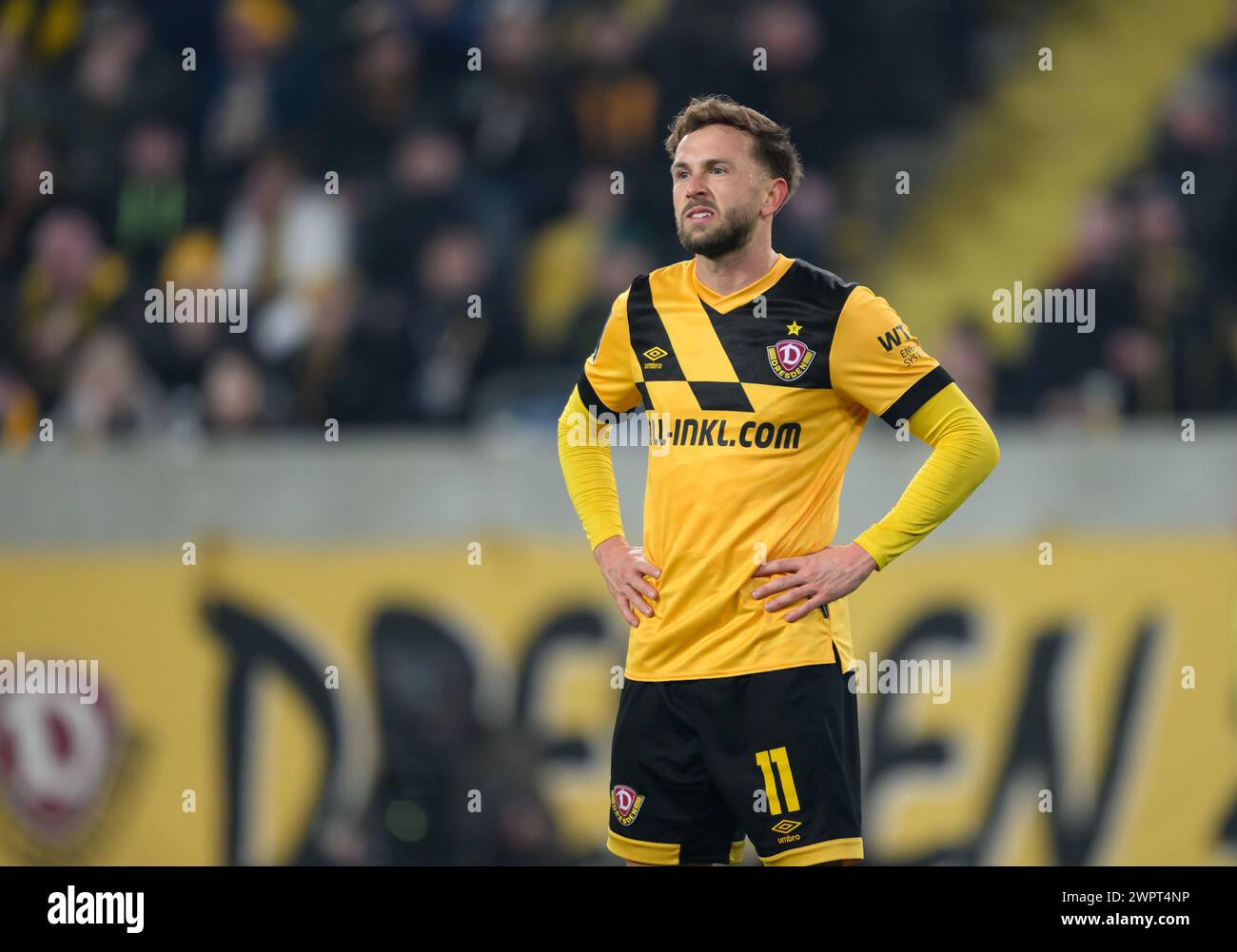 Dresden, Germany. 08th Mar, 2024. Soccer: 3rd division, SG Dynamo Dresden - TSV 1860 Munich, Matchday 29, Rudolf-Harbig-Stadion. Dynamo's Lucas Cueto is on the pitch. Credit: Robert Michael/dpa/Alamy Live News Stock Photo