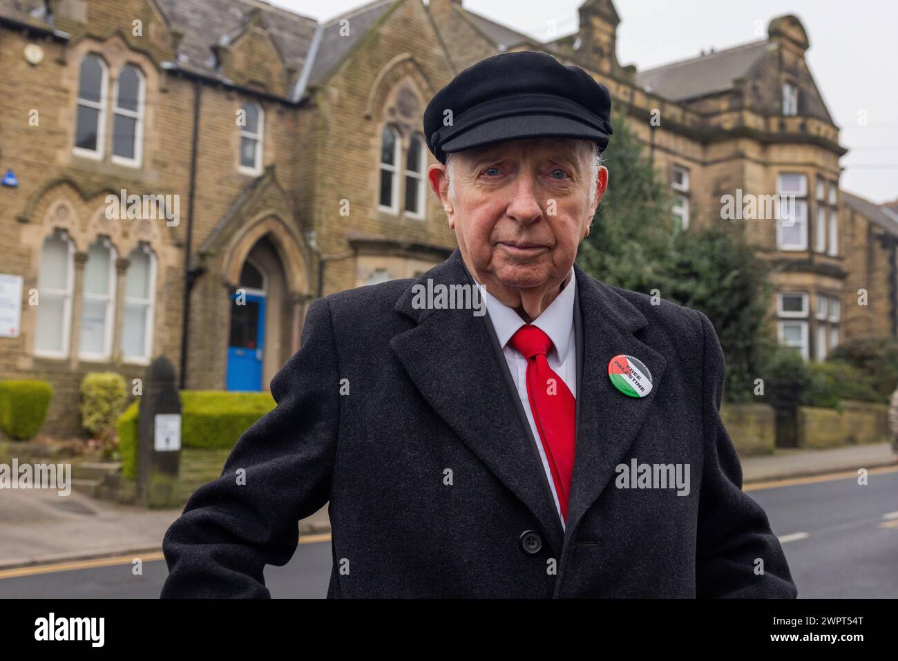 Barnsley, UK. 09 MAR, 2024. Arthur Scargill, British trade unionist and Miners strike leader, stands outside the National Union of Mineworkers hall in Barnsley. This is ahead of the 40th Aniversary of the Miners strikes. Credit Milo Chandler/Alamy Live News Stock Photo