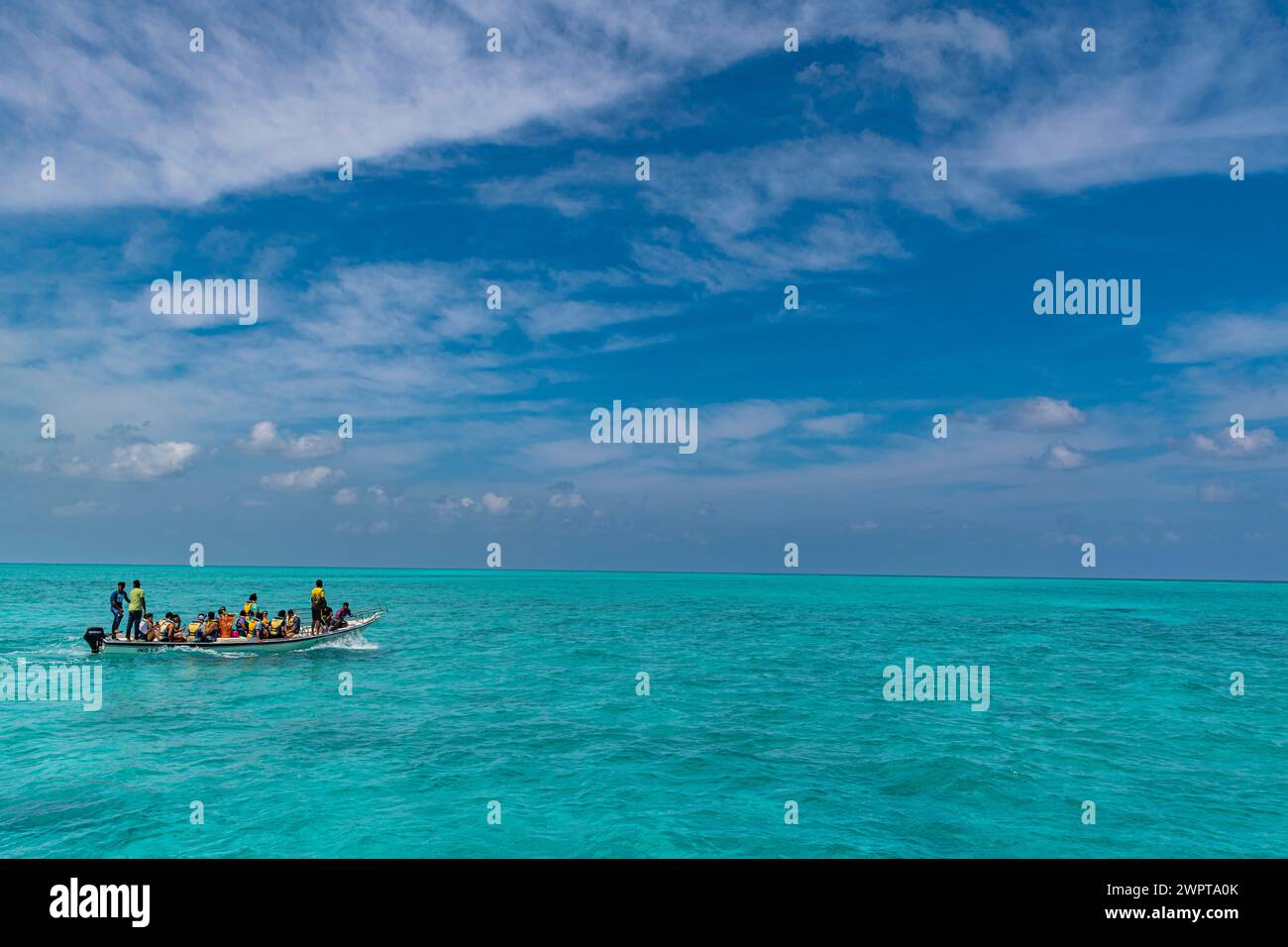 Little tourist boat, Agatti Island, Lakshadweep archipelago, Union territory of India Stock Photo