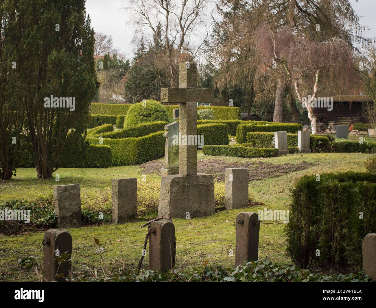 Cemetery, Grave, Cross, Gravestones, Park, Lueneburg, Lower Saxony, Germany Stock Photo