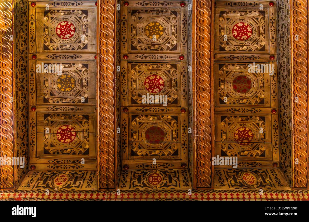 Ceiling decorations, Museo Civico d'Arte, Palzuo Ricchieri, old town centre with magnificent aristocratic palaces and Venetian-style arcades Stock Photo