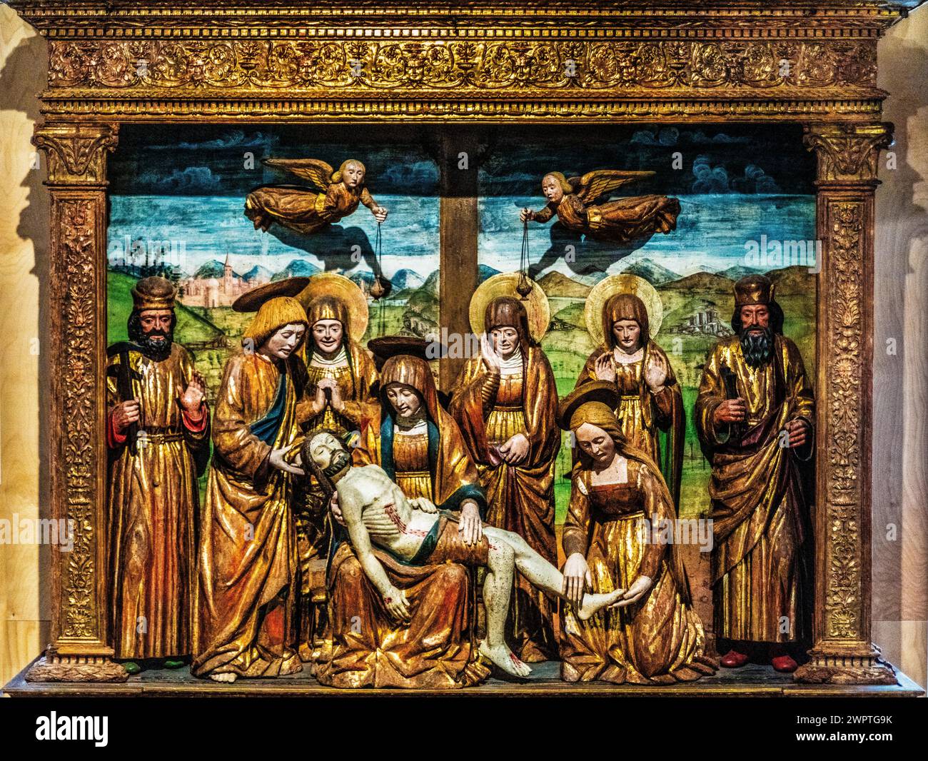 Wood carving with gilded wood, 1509, Giovanni Mioni, Museo Civico d'Arte, Palzuo Ricchieri, historic centre with magnificent noble palaces and Stock Photo