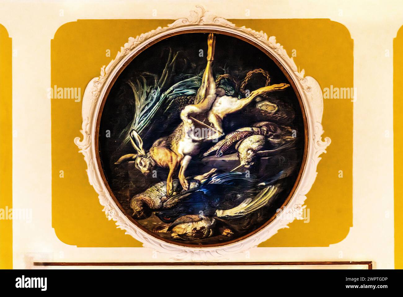 Wall painting in the dining room with game dishes, Duino Castle, with spectacular view of the sea, private residence of the Princes of Thurn und Stock Photo