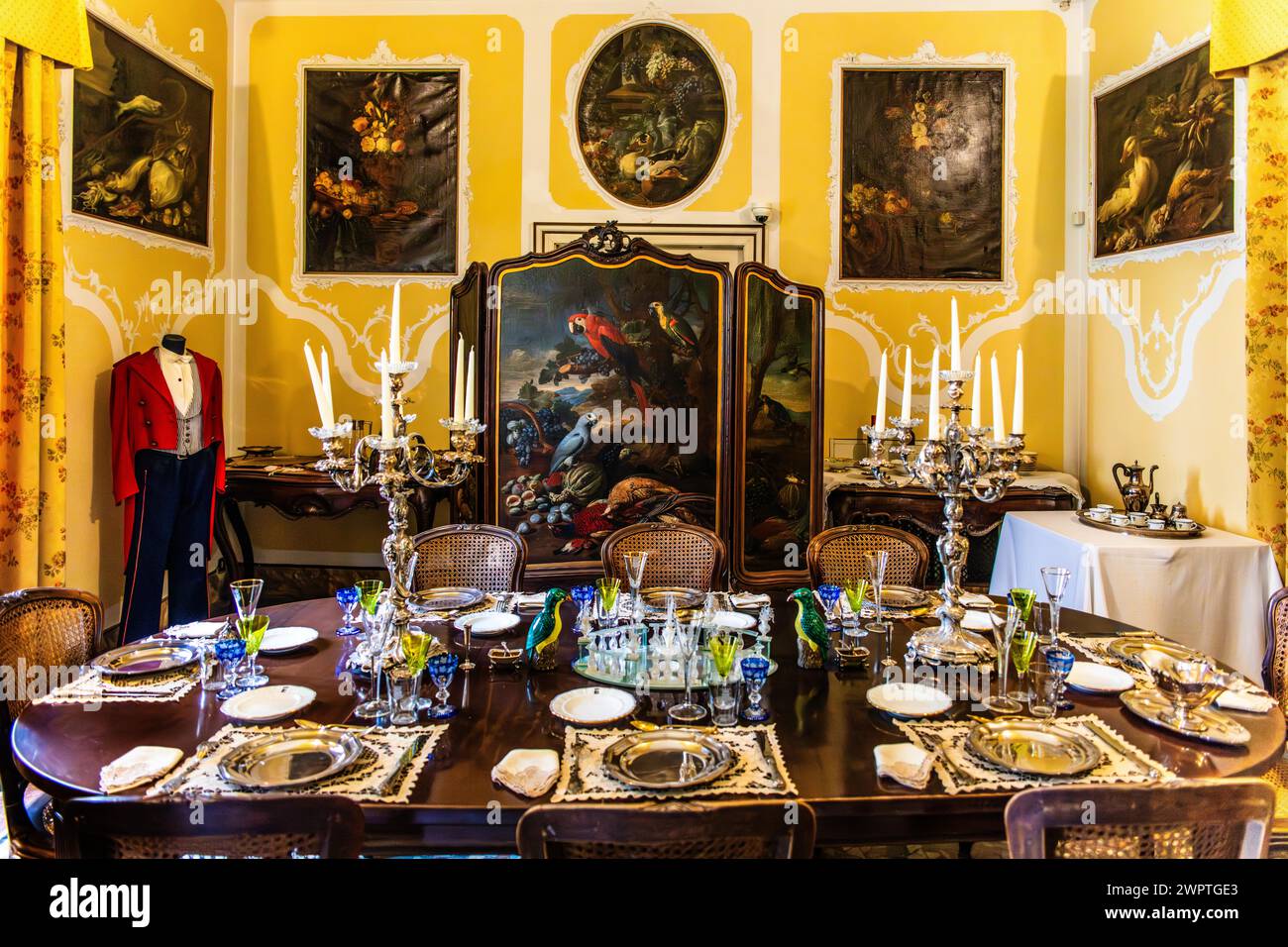 Wall painting in the dining room, Duino Castle, with a spectacular view of the sea, private residence of the Princes of Thurn und Taxis, Duino Stock Photo