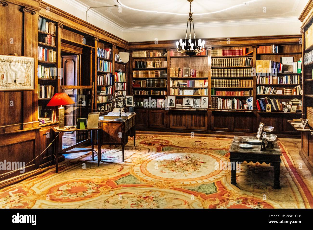 Library, Duino Castle, with spectacular sea view, private residence of the Princes of Thurn und Taxis, Duino, Friuli, Italy, Duino, Friuli, Italy Stock Photo
