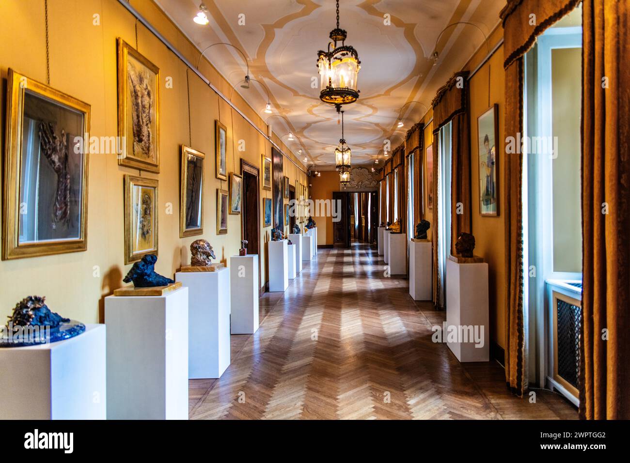 Gallery, Duino Castle, with spectacular sea view, private residence of the Princes of Thurn and Taxis, Duino, Friuli, Italy, Duino, Friuli, Italy Stock Photo