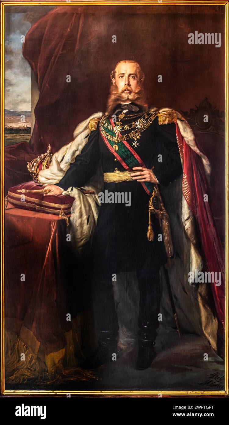 Painting by Santiago Rebull showing Maximilina of Mexico in the Thonsaal, interior in neo-renaissance, neo-baroque style, Miramare Castle, 1870 Stock Photo