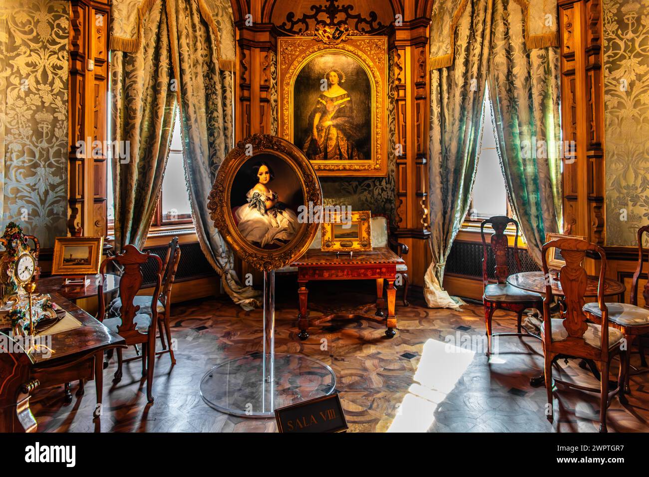 Charlotte's living room, interior in neo-renaissance, neo-baroque style, Miramare Castle with marvellous view of the Gulf of Trieste, 1870, residence Stock Photo