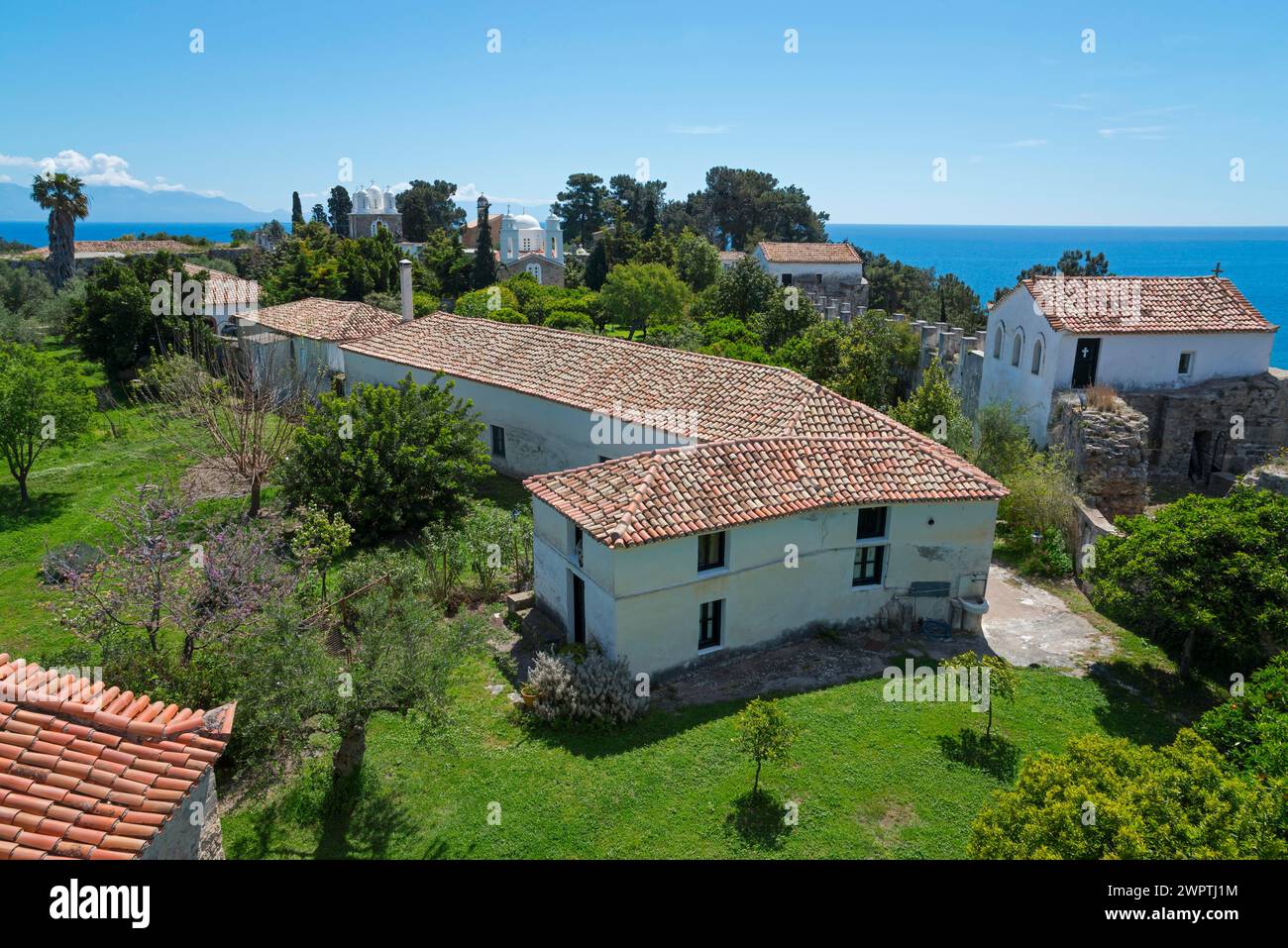 Mediterranean architecture with churches and houses, surrounded by ...