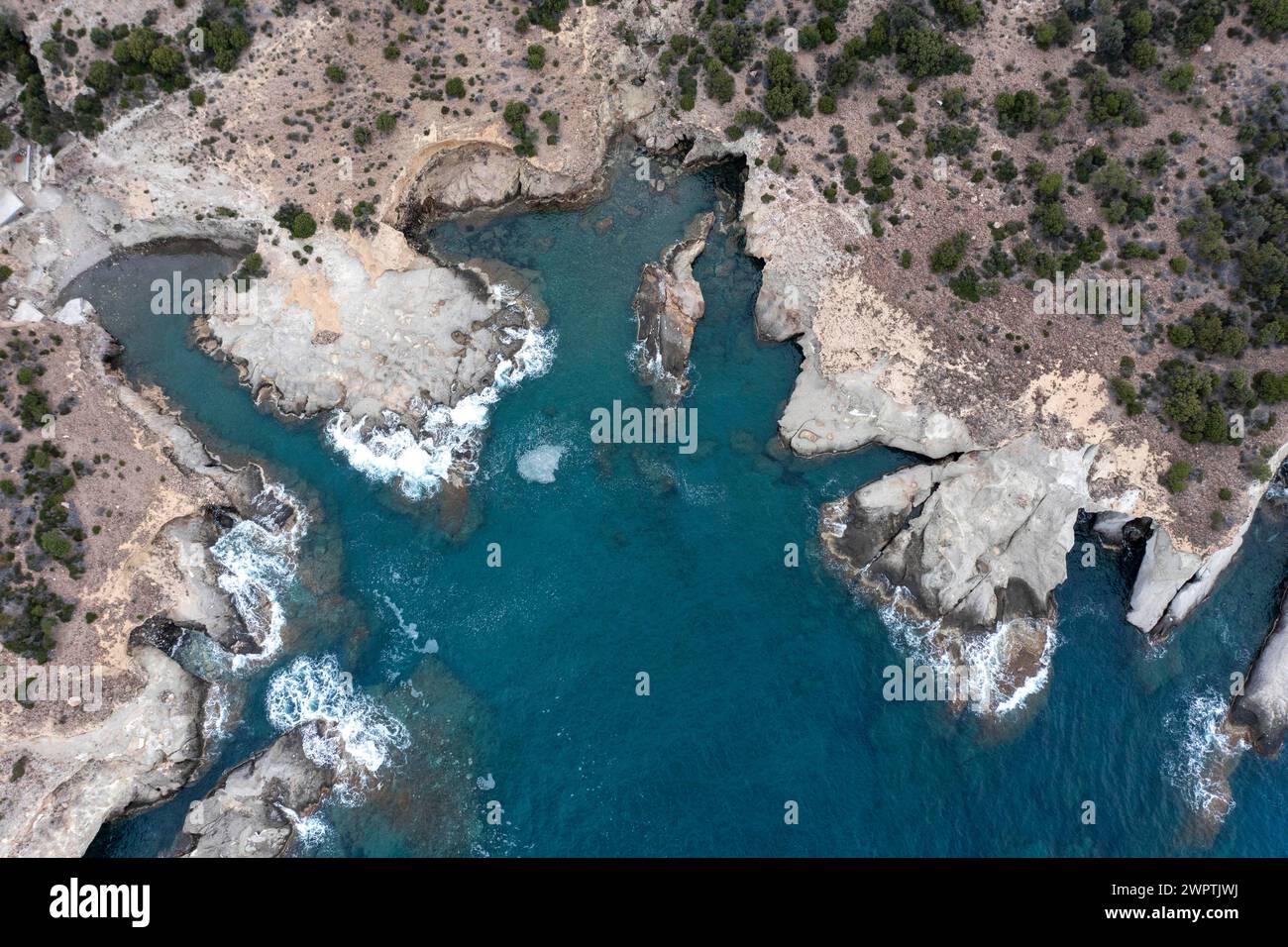 Aerial view of Gerontas Beach, Milos, Cyclades, Greece Stock Photo