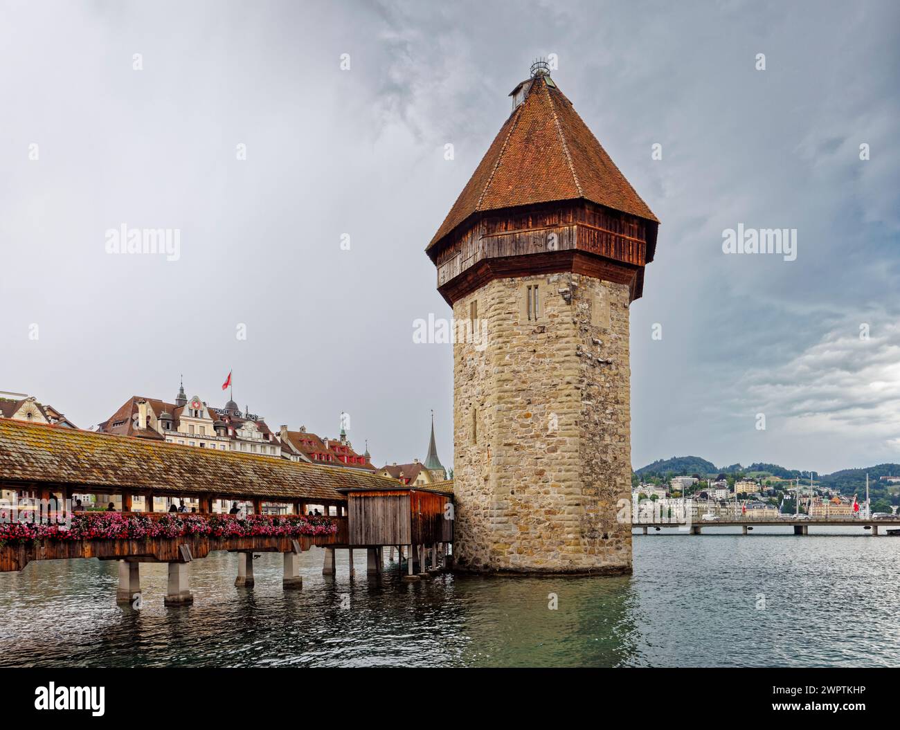 The iconic Wasserturm (Water Tower) on the Kapellbrucke (Chapel Bridge ...