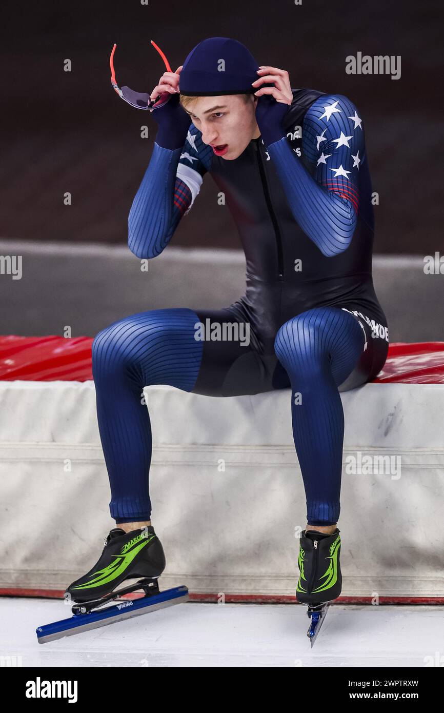 INZELL Jordan Stolz (USA) during the 500 meters at the World Allround