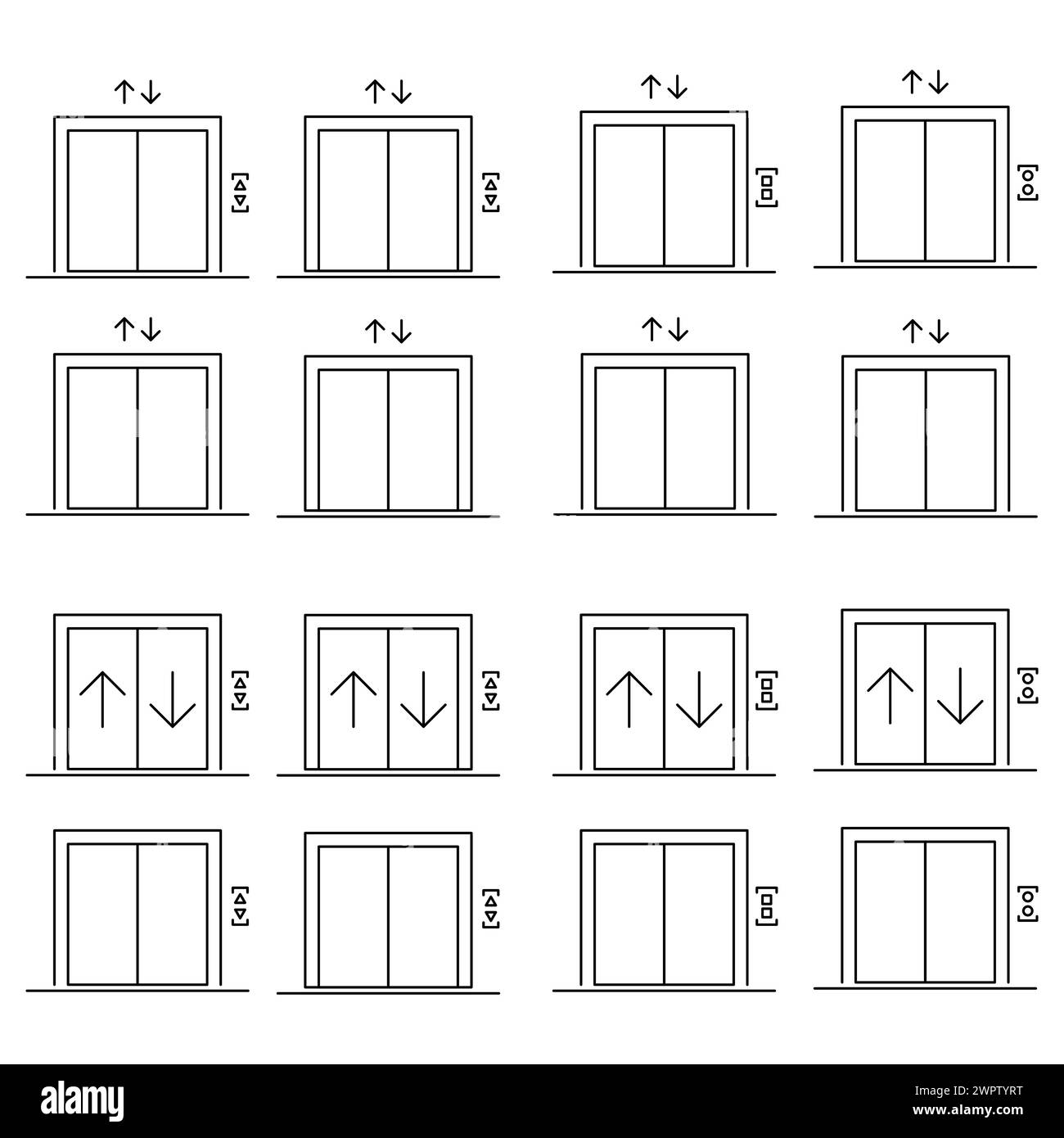 Set of Lift elevator icon, graphic design sign, building doorway symbol ...