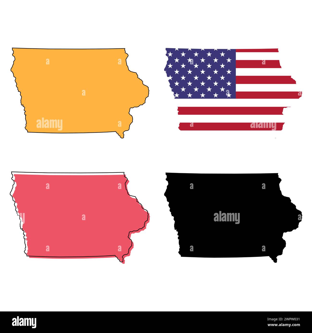 Set of Iowa map, united states of america. Flat concept icon vector ...