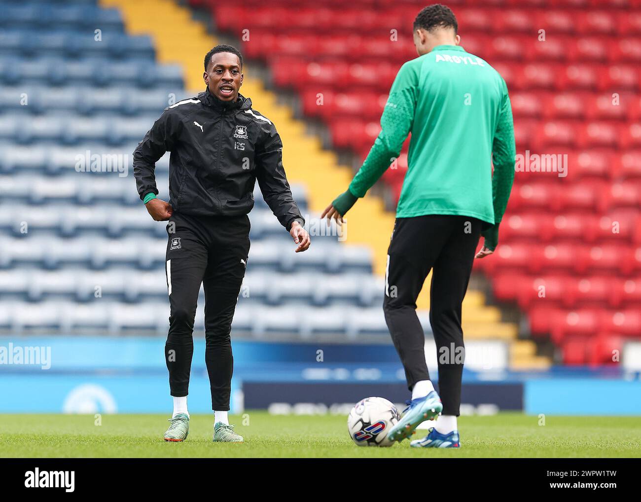 Mickel Miller of Plymouth Argyle warming up during the Sky Bet Championship match Blackburn Rovers vs Plymouth Argyle at Ewood Park, Blackburn, United Kingdom, 9th March 2024 (Photo by Stan Kasala/News Images) in, on 3/9/2024. (Photo by Stan Kasala/News Images/Sipa USA) Credit: Sipa USA/Alamy Live News Stock Photo