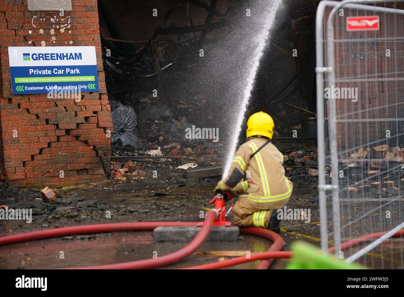 Firefighters at the scene following a fire on Wednesday in Marine Parade, near St Mary's Stadium, ahead of the Sky Bet Championship match at St Mary's Stadium, Southampton. Picture date: Saturday March 9, 2024. Stock Photo