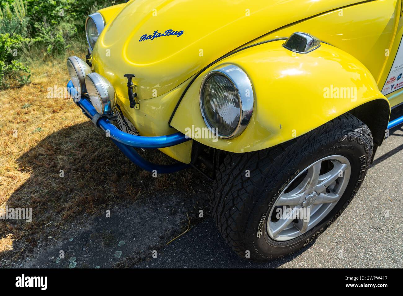 LINTHE, GERMANY - MAY 27, 2023: The fragment of Baja Bug is an original Volkswagen Beetle modified to operate off-road. Die Oldtimer Show 2023. Stock Photo