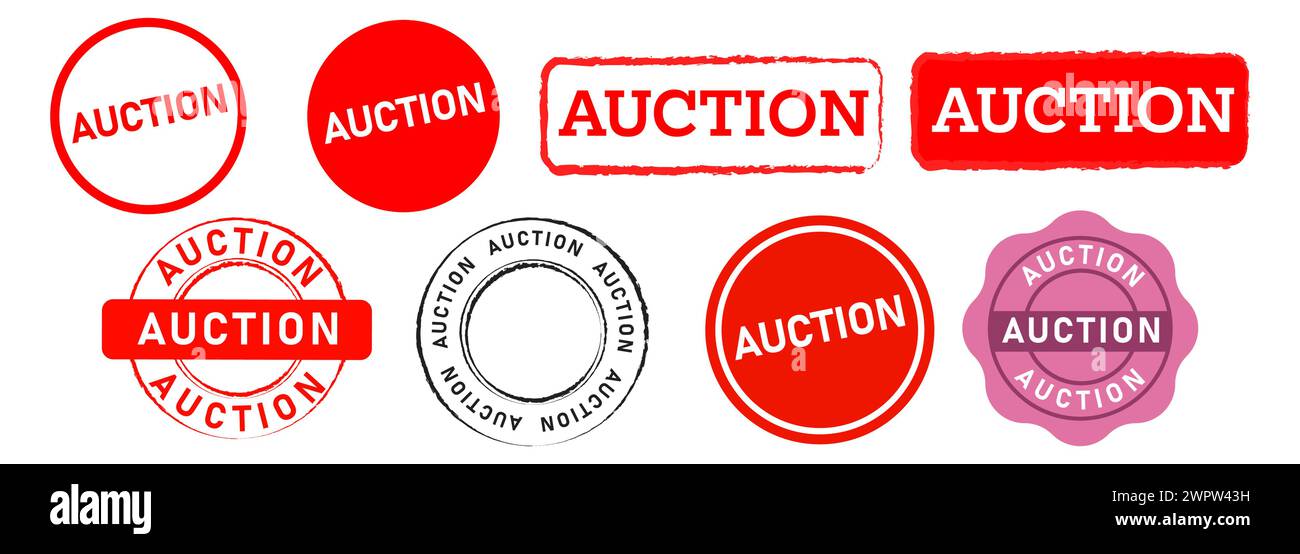 auction rectangle and circle stamp label sticker sign for authority verdict judicial Stock Vector