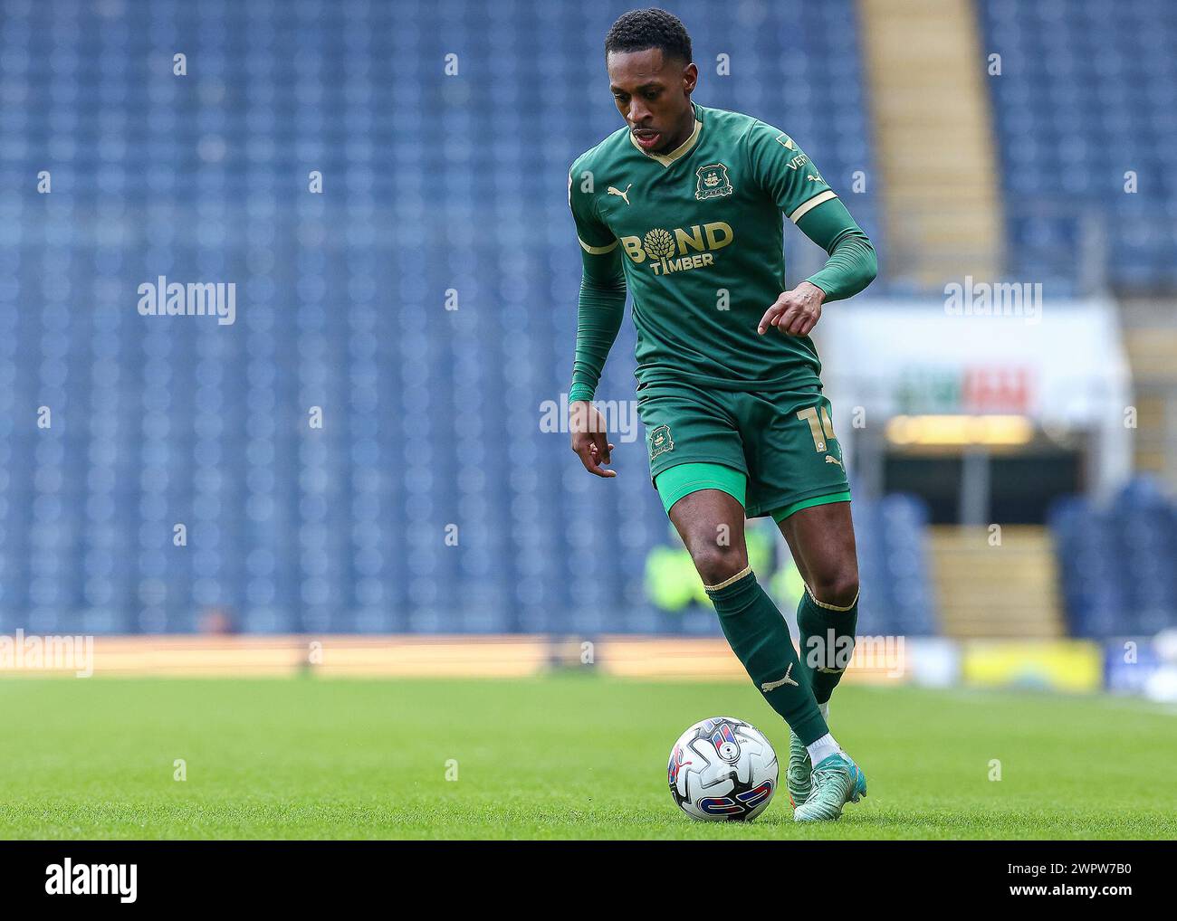 Mickel Miller of Plymouth Argyle on the ball during the Sky Bet Championship match Blackburn Rovers vs Plymouth Argyle at Ewood Park, Blackburn, United Kingdom, 9th March 2024 (Photo by Stan Kasala/News Images) in, on 3/9/2024. (Photo by Stan Kasala/News Images/Sipa USA) Credit: Sipa USA/Alamy Live News Stock Photo
