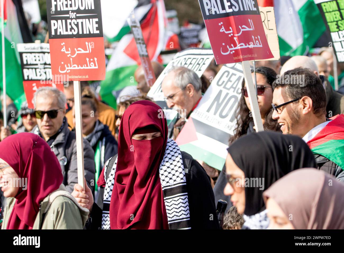 Westminster, London, UK. 9th March, 2024. Groups supporting the Palestinians protest in Central London in response to the ongoing crisis between Israel and Hamas in Gaza. Credit: Newspics UK London/Alamy Live News Stock Photo