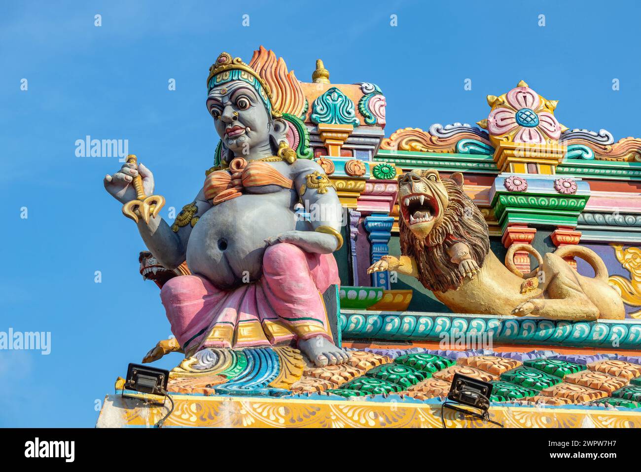 A fragment of the roof of the ancient Hindu temple Sri Bhadrakali Amman ...