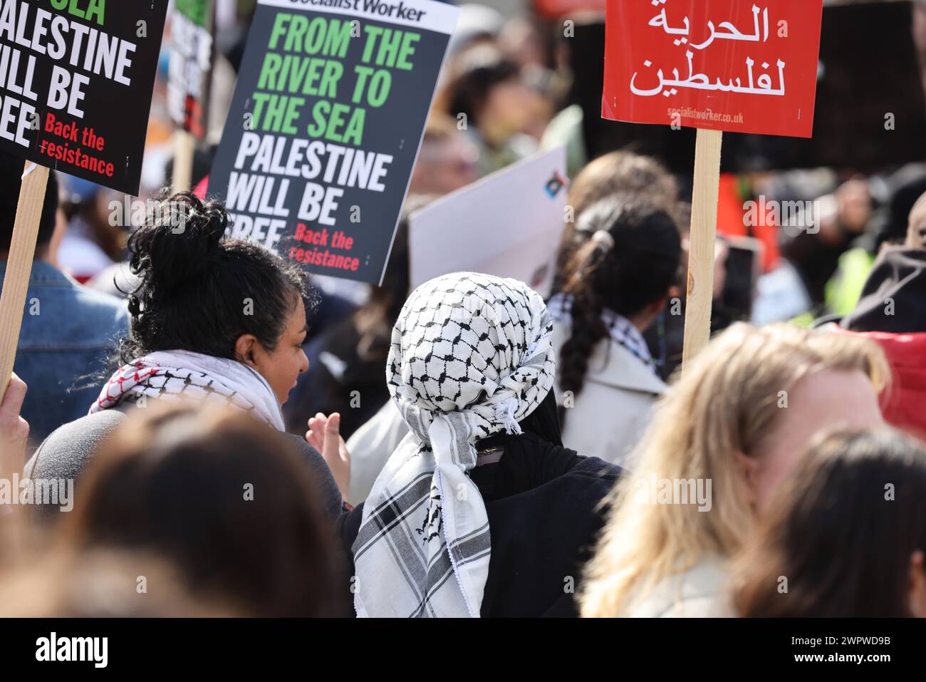 London, UK, 9th March 2024. Tens of thousands of people from all walks of life joined the 10th march for a ceasefire in Gaza, and the first since the PM Rishi Sunak's high profile speech about extremists. Welsh singer Charlotte Church joined the rally and was due to speak. Credit : Monica Wells/Alamy Live News Stock Photo