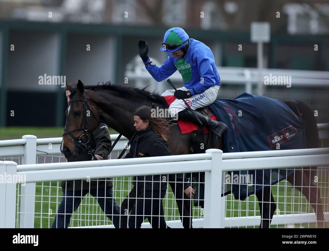 Jet Plane ridden by jockey Harry Skelton after they won the betting.betfair.com Handicap Chase at Sandown Park Racecourse, Surrey. Picture date: Saturday March 9, 2024. Stock Photo