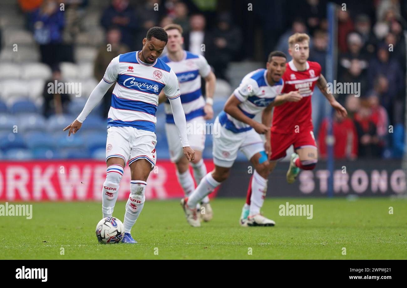 LONDON, ENGLAND - MARCH 9: Chris Willock of Queens Park Rangers during the Sky Bet Championship match between Queens Park Rangers and Middlesbrough at Loftus Road on March 9, 2024 in London, England.(Photo by Dylan Hepworth/MB Media) Stock Photo