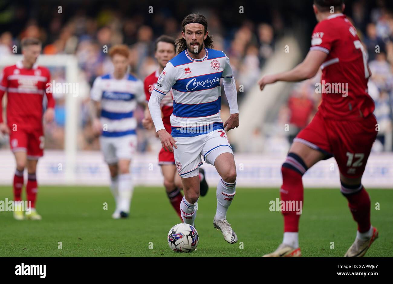 LONDON, ENGLAND - MARCH 9: Lucas Andersen of Queens Park Rangers during the Sky Bet Championship match between Queens Park Rangers and Middlesbrough at Loftus Road on March 9, 2024 in London, England.(Photo by Dylan Hepworth/MB Media) Stock Photo