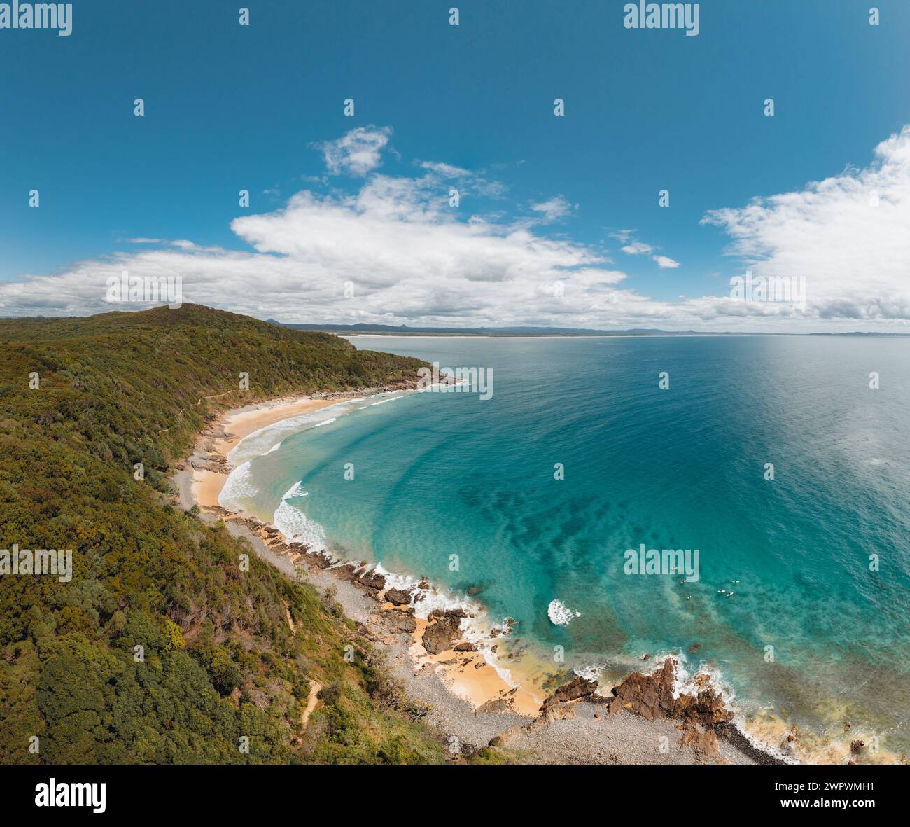 Aerial photo of Granite Bay, Noosa National Park, Noosa Heads, Sunshine Coast, Queensland, Australia. Stock Photo