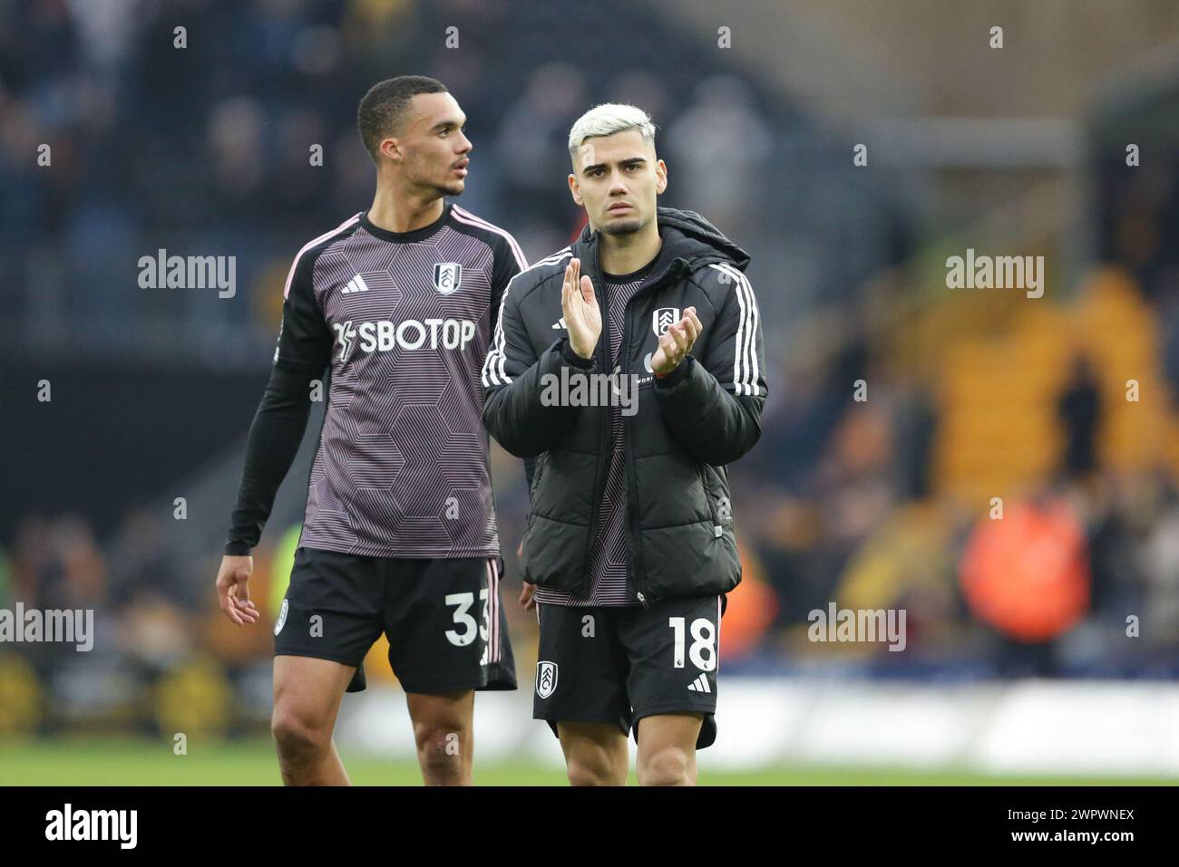 Andreas Pereira of Fulham applauds the fans after the Premier League match between Wolverhampton Wanderers and Fulham at Molineux, Wolverhampton on Saturday 9th March 2024. (Photo: Gustavo Pantano | MI News) Credit: MI News & Sport /Alamy Live News Stock Photo