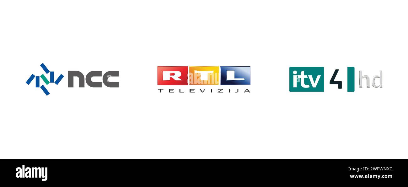 ITV 4 HD, Nagasaki Culture Telecasting Corporation, RTL Televizija. Vector brand logo collection. Stock Vector