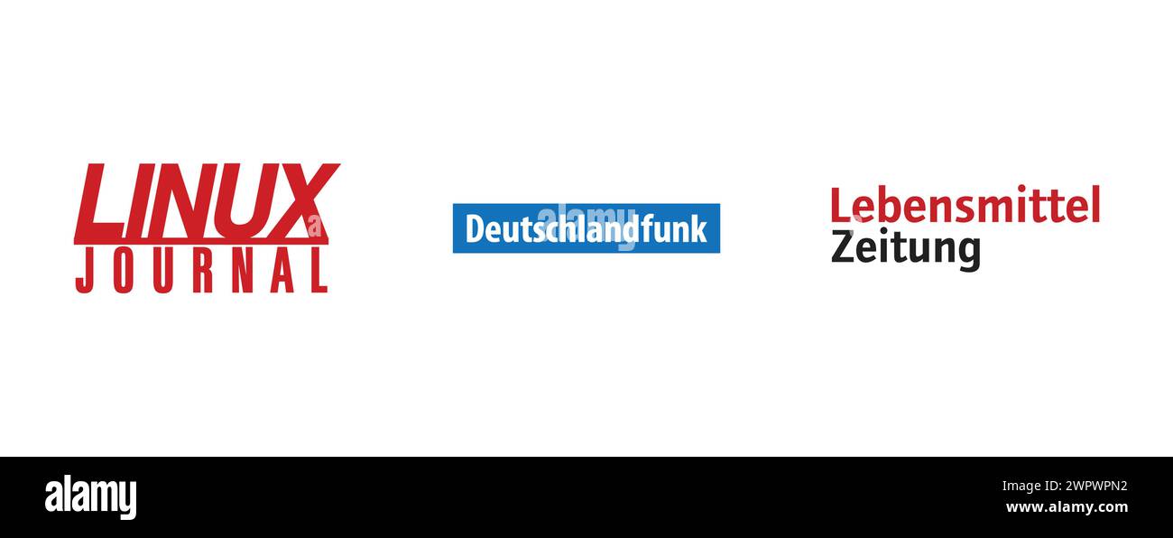 Deutschlandfunk, Linux Journal, Lebensmittel Zeitung, Vector brand logo collection. Stock Vector