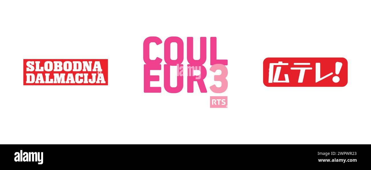 Slobodna Dalmacija Portal, Couleur 3 RTS, Hirotele. Vector brand logo collection. Stock Vector