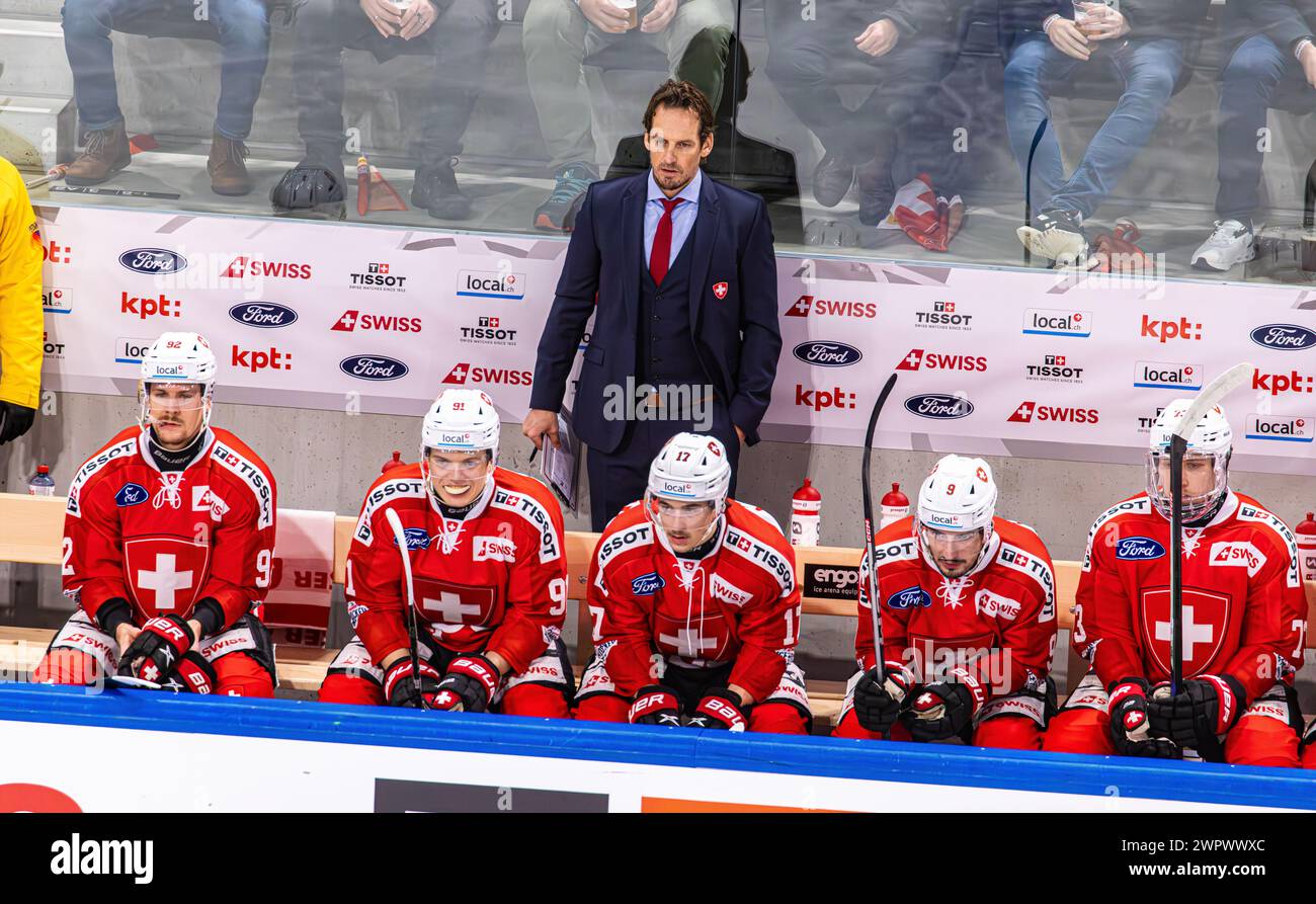 Schweden - Schweiz, Swiss Life Arena, Swiss Ice Hockey Games 2023: Patrick Fischer, Cheftrainer Schweizer Eishockey Herren Nationalmannschaft. Auf der Stock Photo