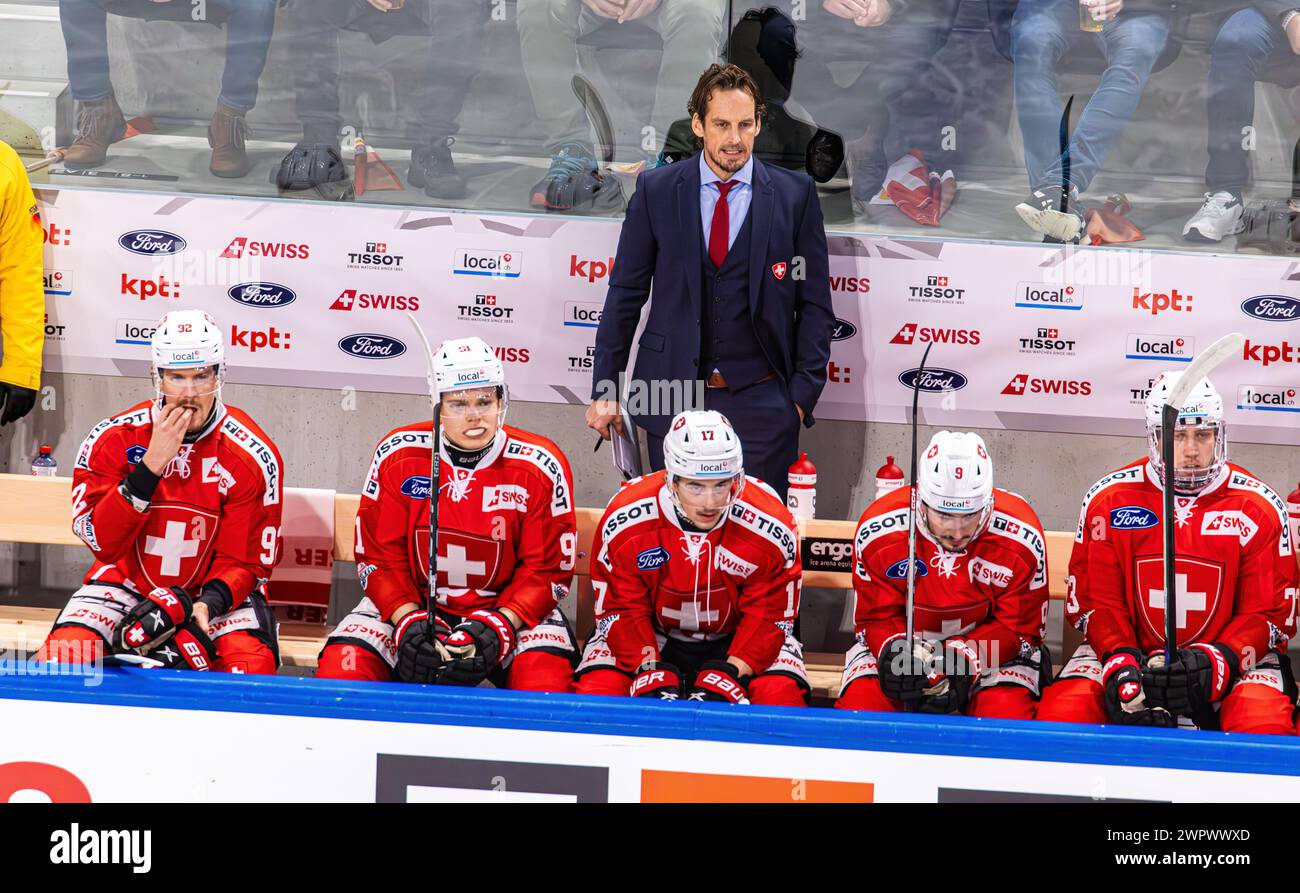 Schweden - Schweiz, Swiss Life Arena, Swiss Ice Hockey Games 2023: Patrick Fischer, Cheftrainer Schweizer Eishockey Herren Nationalmannschaft. Auf der Stock Photo