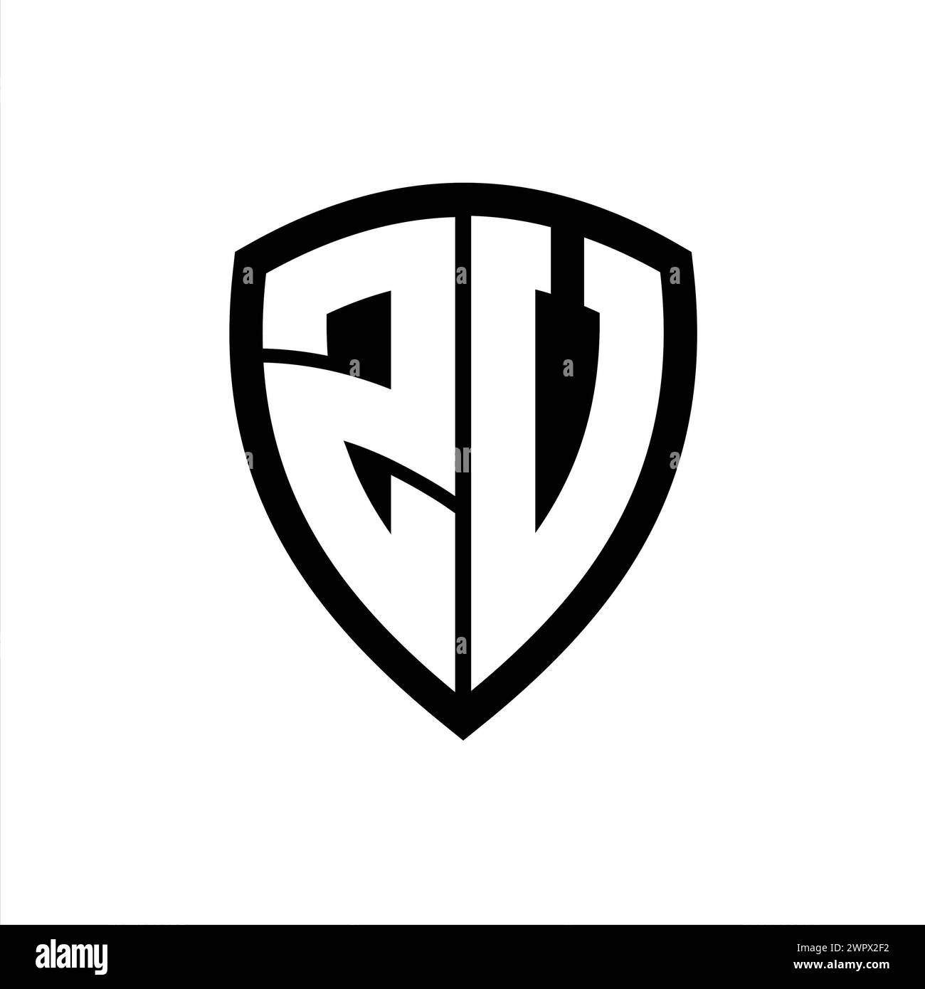 ZV monogram logo with bold letters shield shape with black and white ...