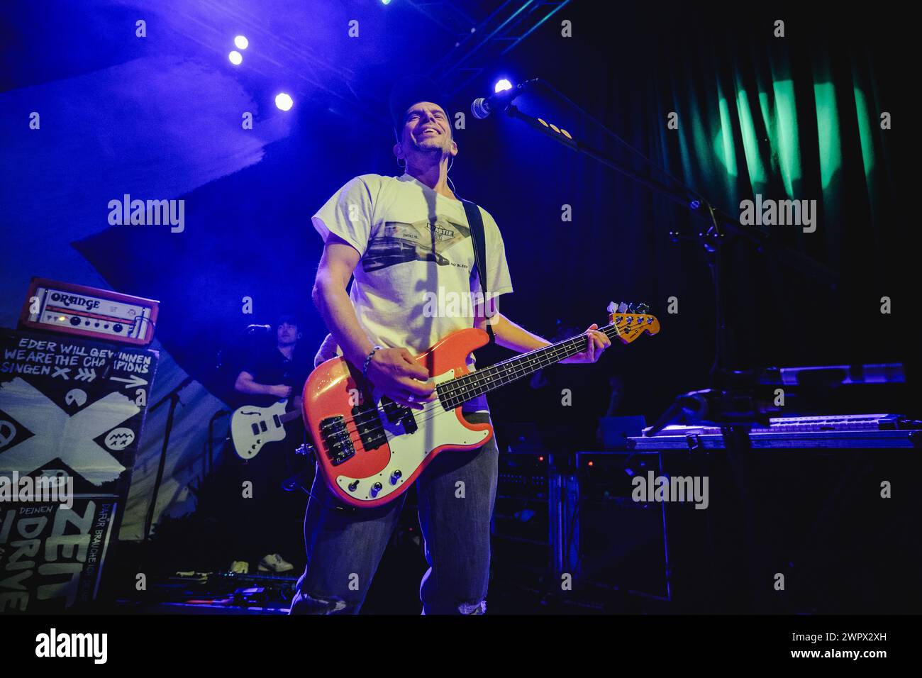 Solothurn, Switzerland. 08th Mar, 2024. The German indie rock band Sportfreunde Stiller performs a live concert at Kofmehl in Solothurn. Here bass player Rüdiger Linhof is seen live on stage. (Photo Credit: Gonzales Photo/Alamy Live News Stock Photo