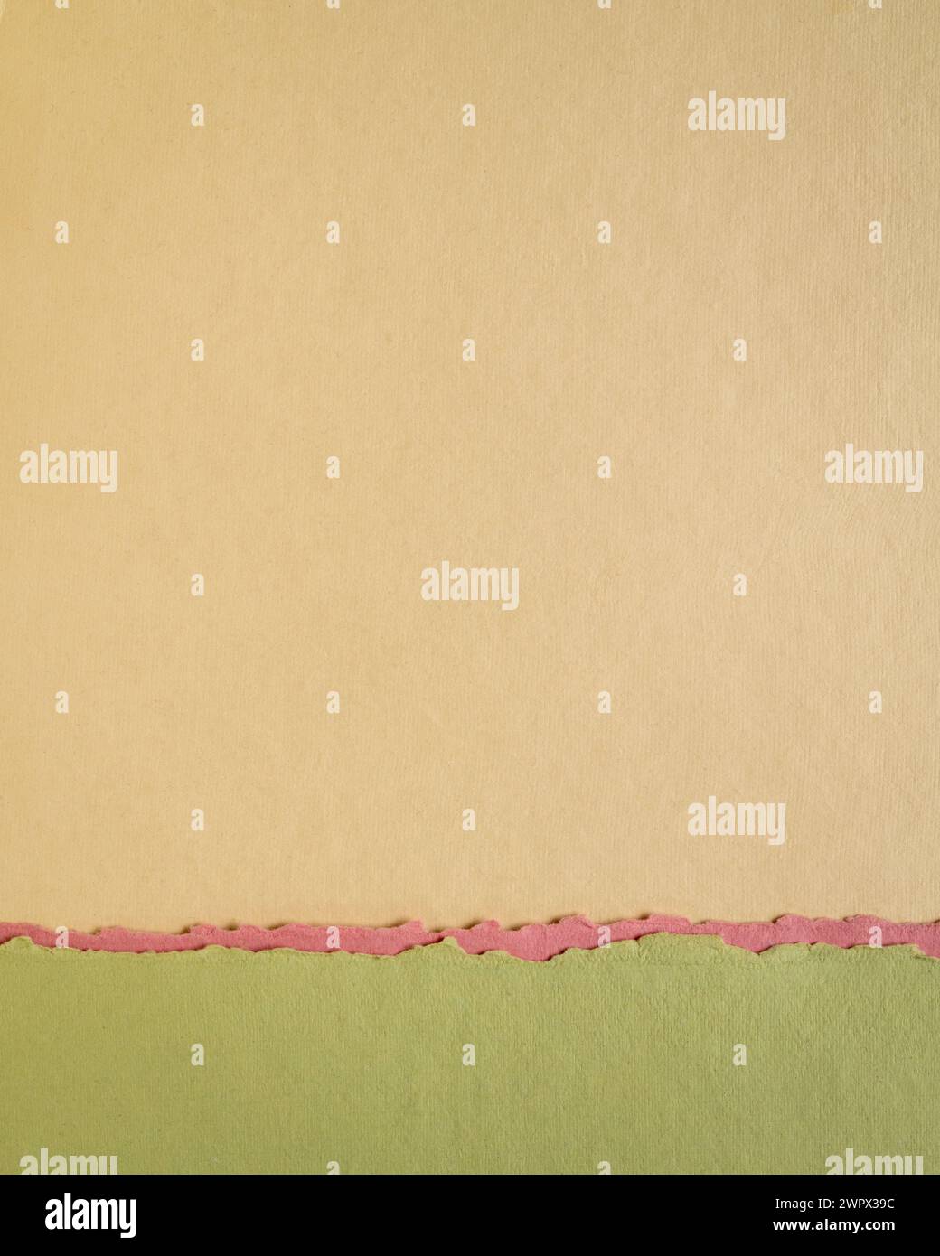 abstract paper landscape in beige and green pastel tones - collection of handmade rag papers Stock Photo