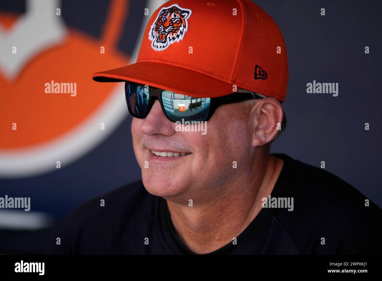Detroit Tigers manager A.J. Hinch sits in the dugout before a spring
