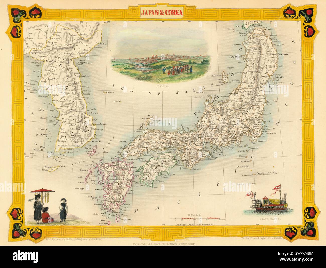 Vintage Map. Decorative map of Japan and Korea . The map includes ...