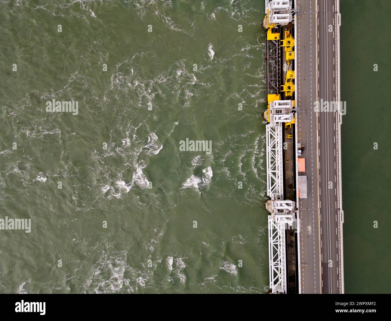 Aerial view of sea barrier protection, Zeeland, The Netherlands Stock ...