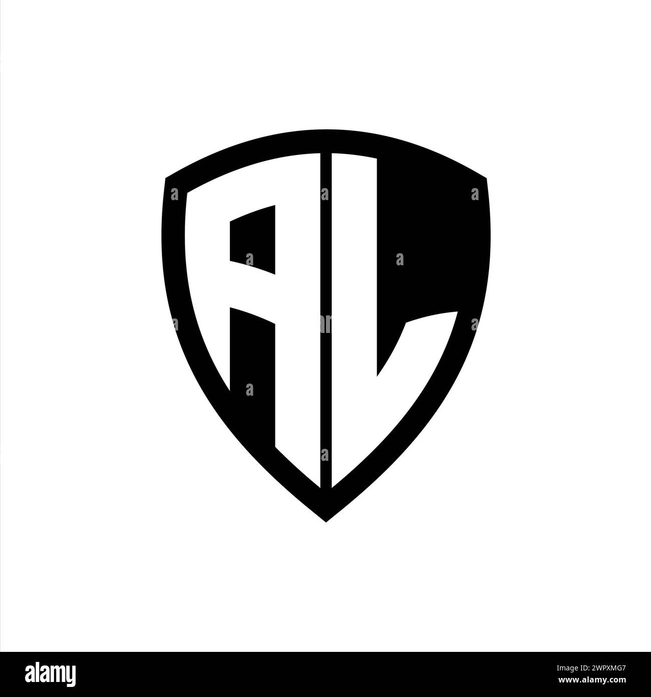AL monogram logo with bold letters shield shape with black and white color design template Stock Photo