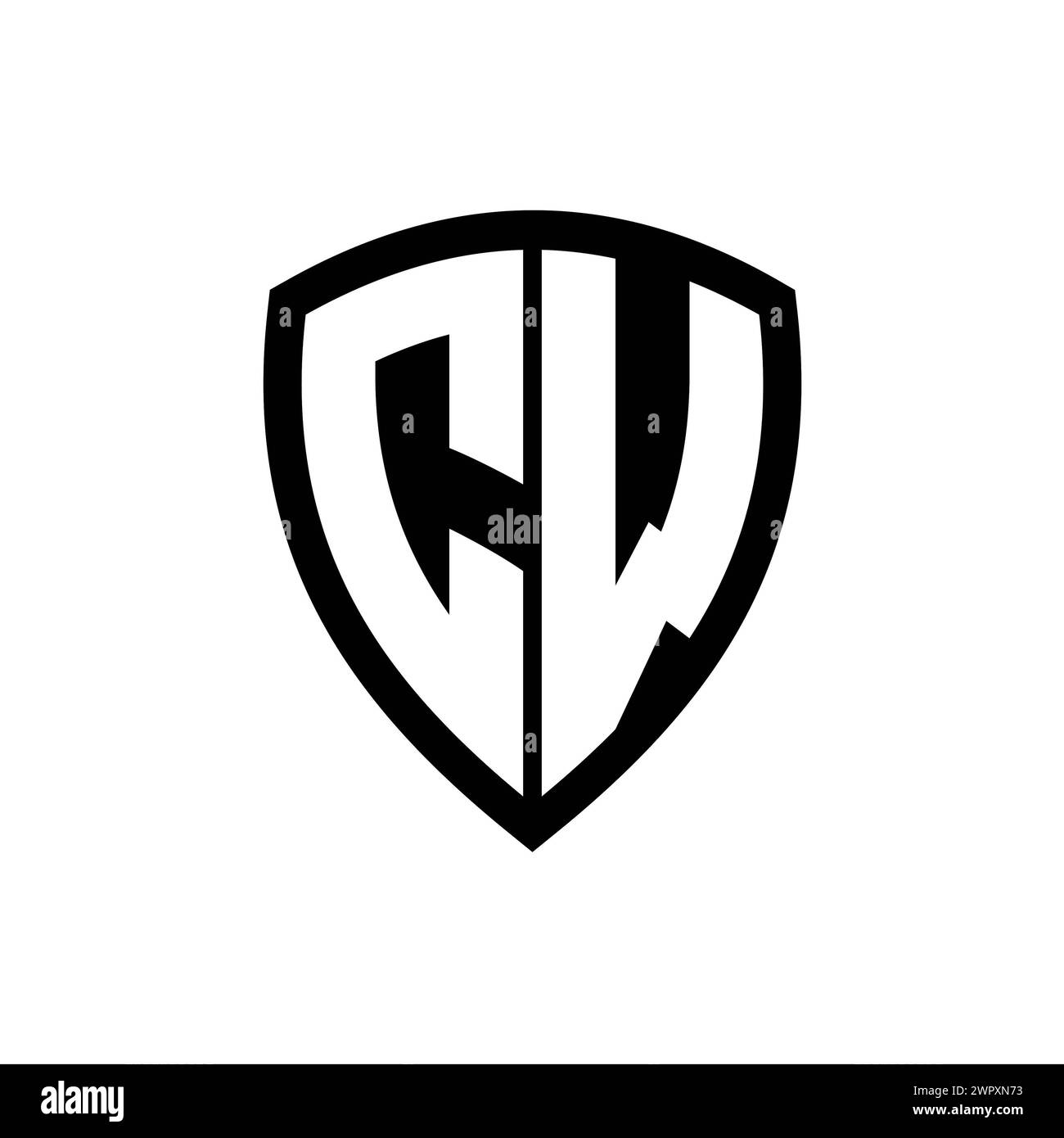 CW monogram logo with bold letters shield shape with black and white ...