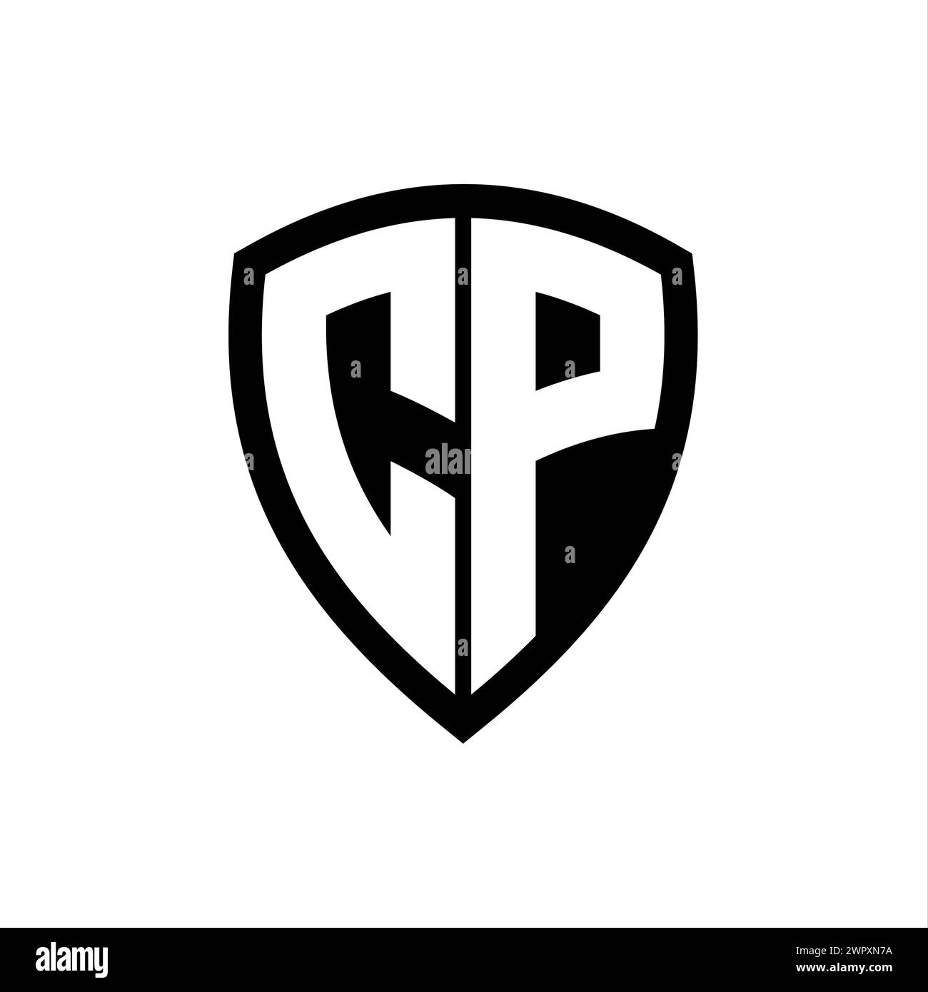 CP monogram logo with bold letters shield shape with black and white ...