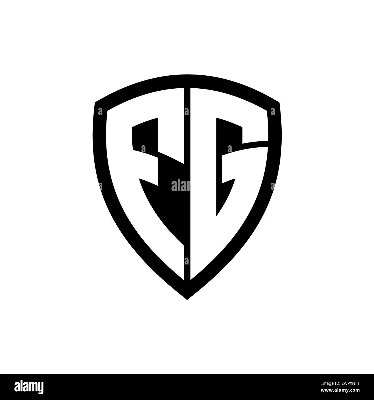 FG monogram logo with bold letters shield shape with black and white ...