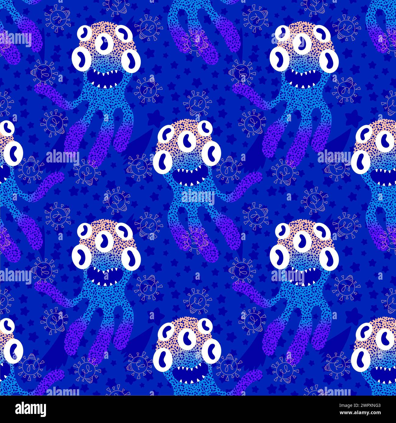 Cartoon monsters seamless emoticons aliens pattern for kids clothes ...