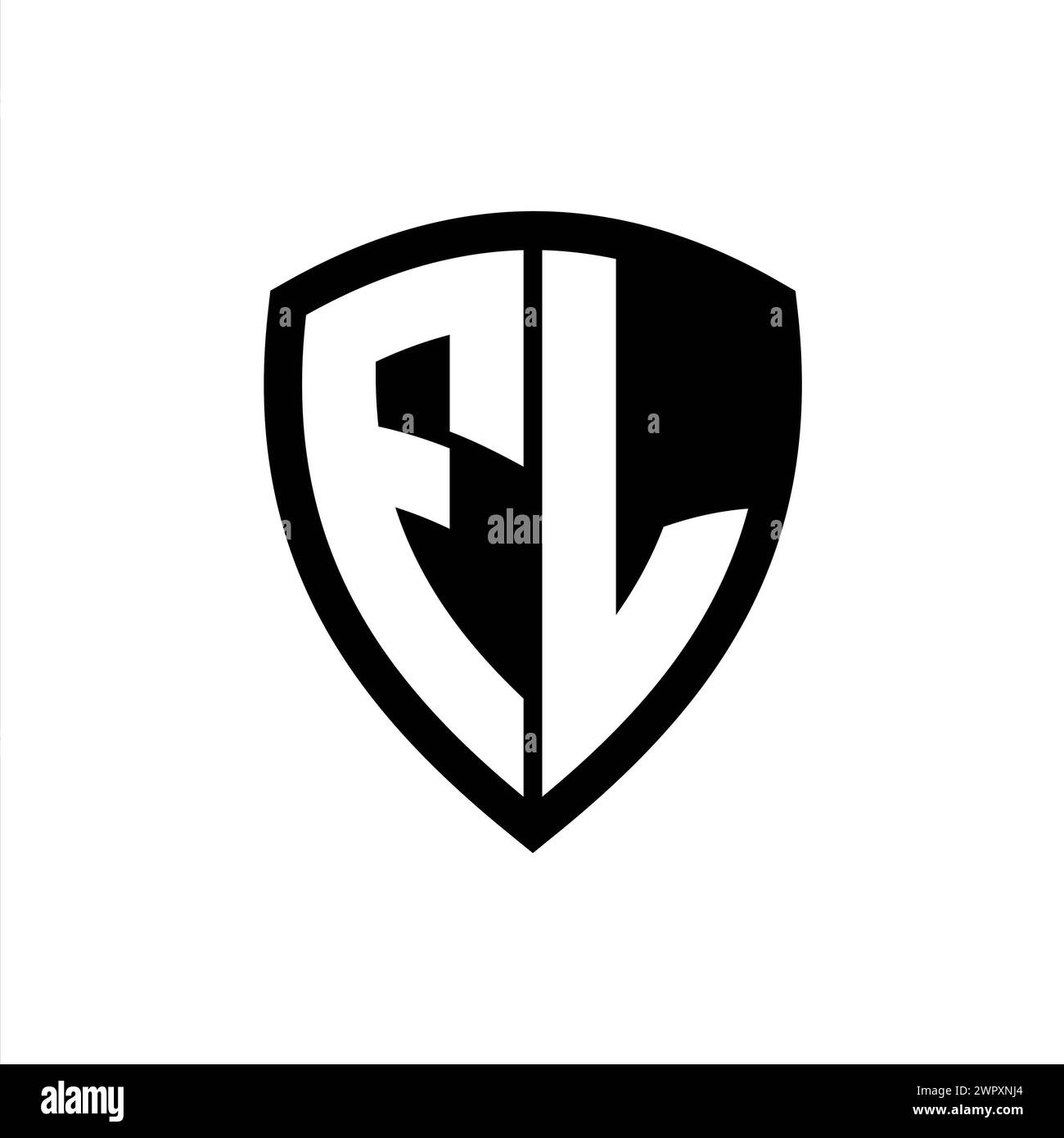 FL monogram logo with bold letters shield shape with black and white ...