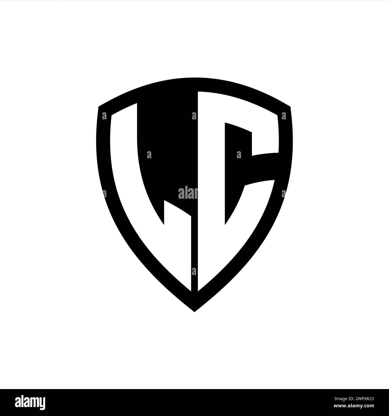 LC monogram logo with bold letters shield shape with black and white color design template Stock Photo